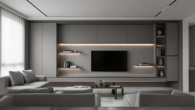 Nowoczesna zabudowa ściany w salonie
